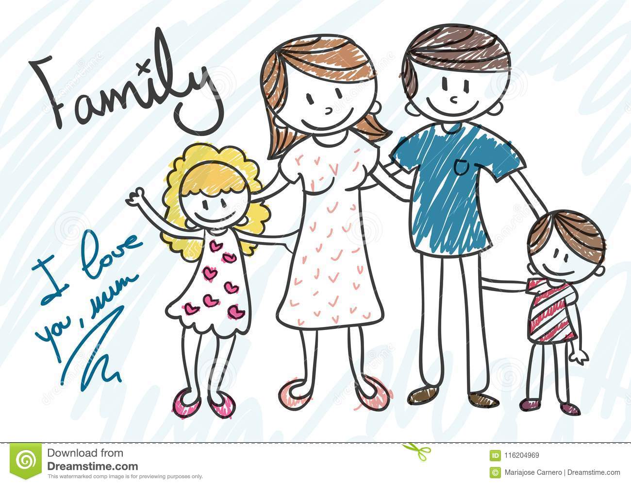 cartoon draw family kid smiling happy characters 116204969