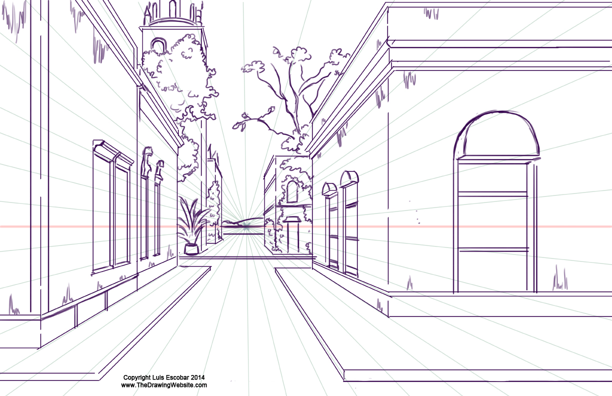 One point perspective town