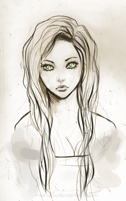 art girl green eyes hair pretty sketch Favim.com 106270