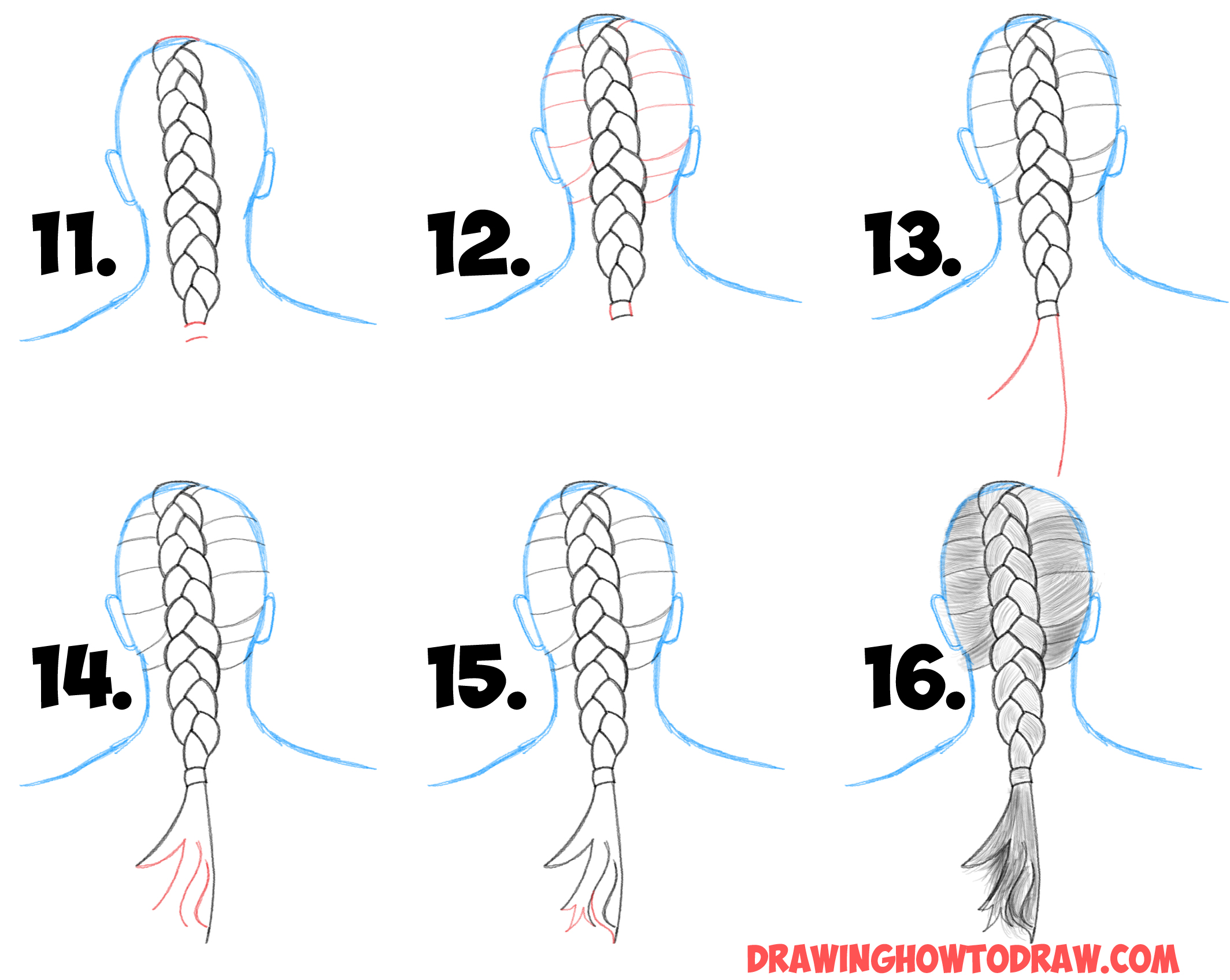 how to draw braids easy stepbystep drawing tutorial 2