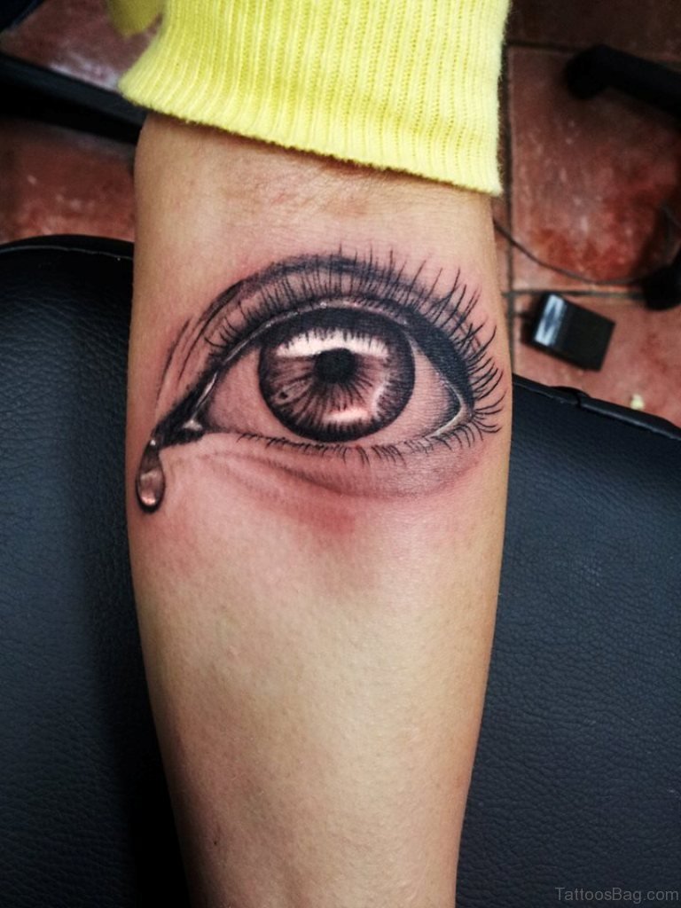 Black Ink Crying Eye Tattoo