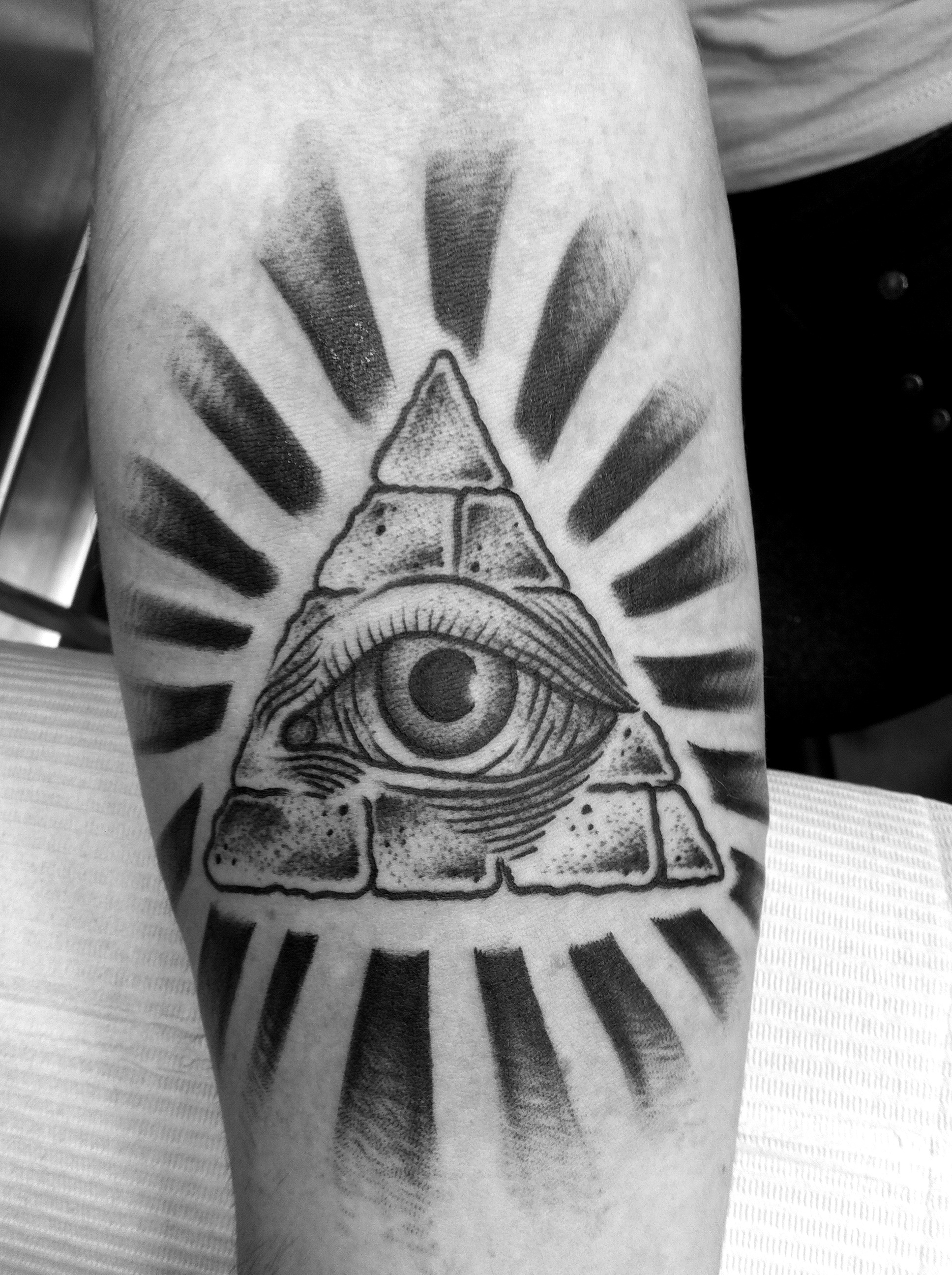 Black Ink Triangle Eye Tattoo Design For Sleeve
