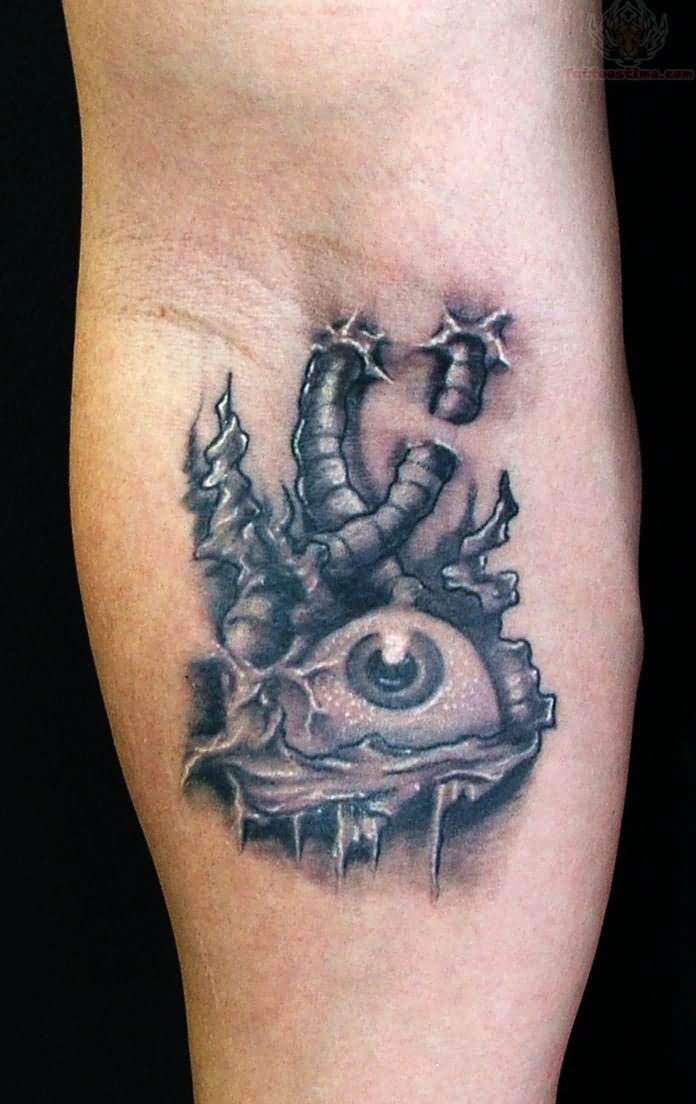 Ripped Skin Eyeball Tattoo On Forearm