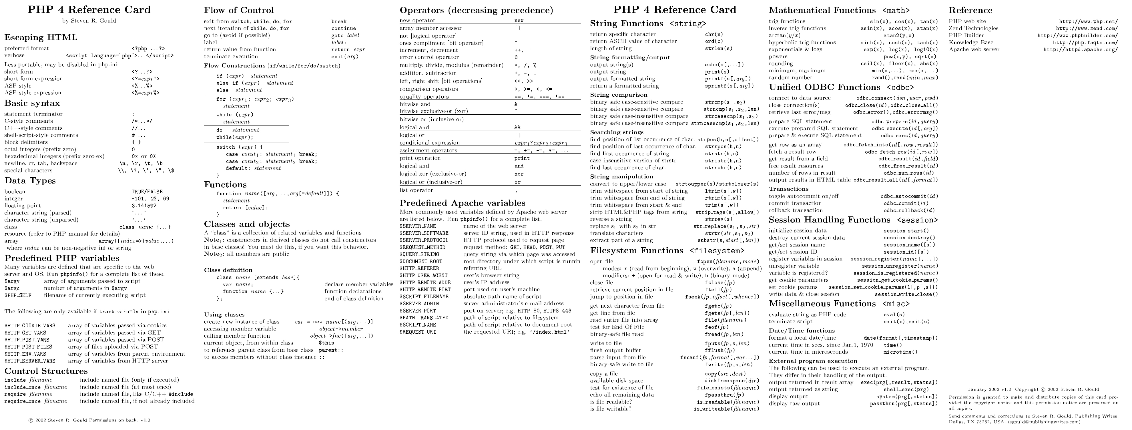 php reference card